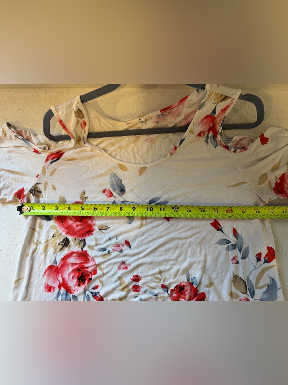 Cream Floral Cold-Shoulder Top with Red Roses - Picture 6 of 12